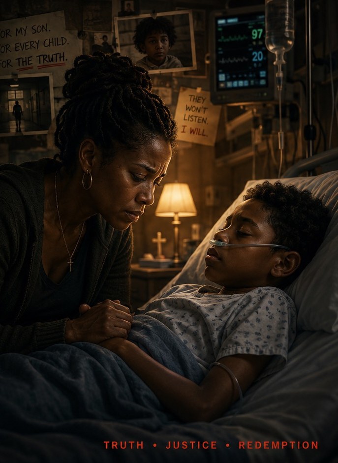 A mother at her son's hospital bedside