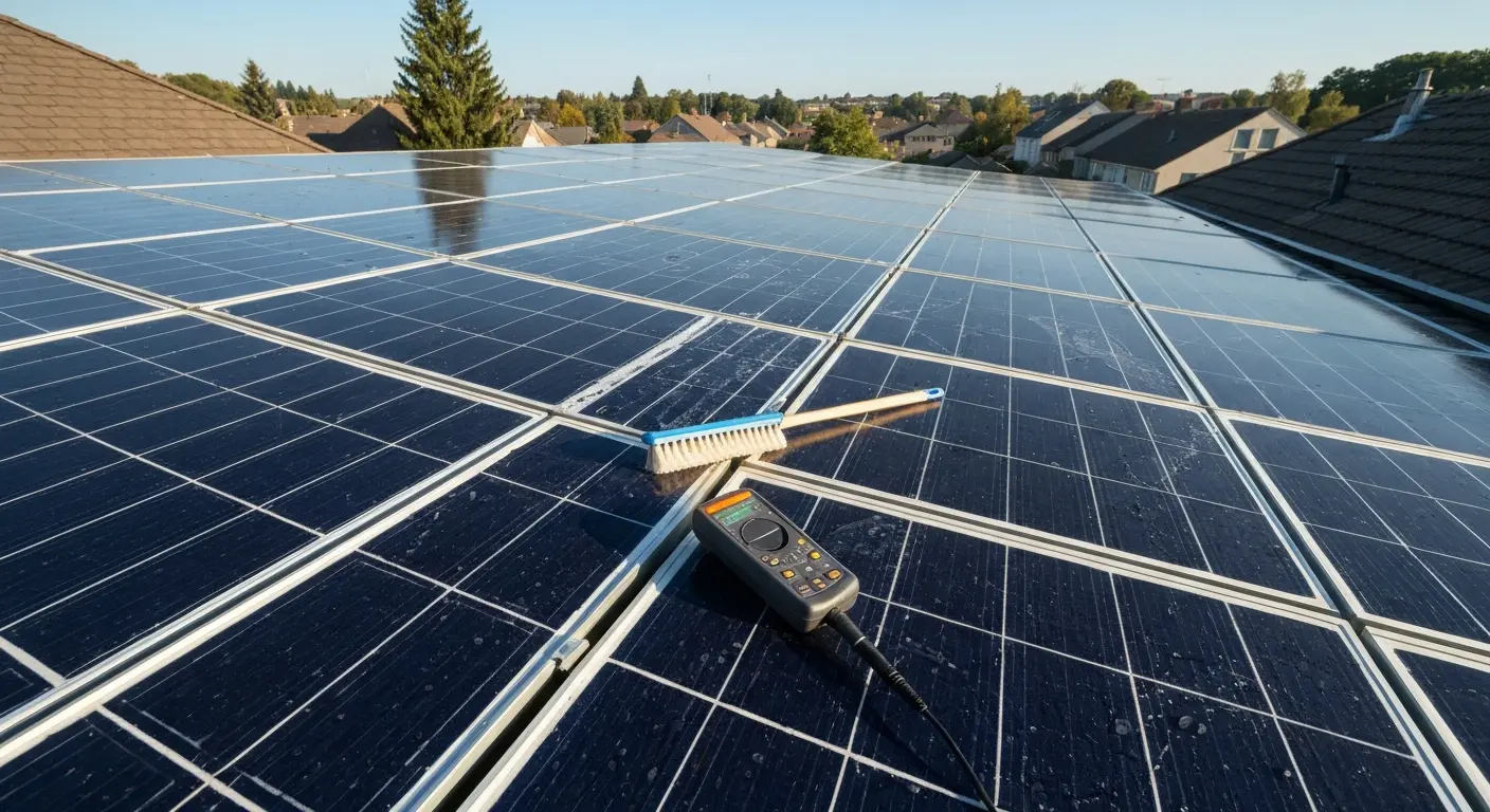 Technician performing solar system maintenance