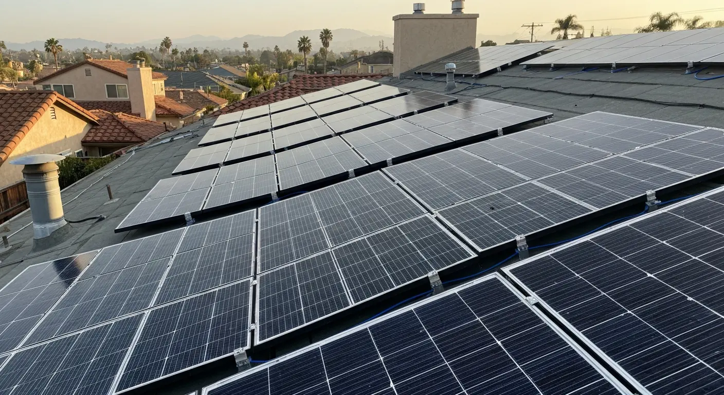 Solar panel installation on residential roof