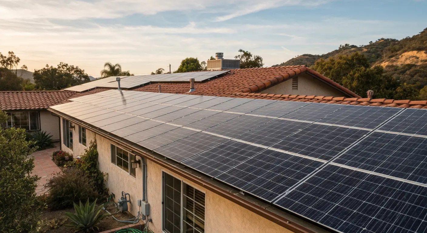 Solar panel installation on residential roof