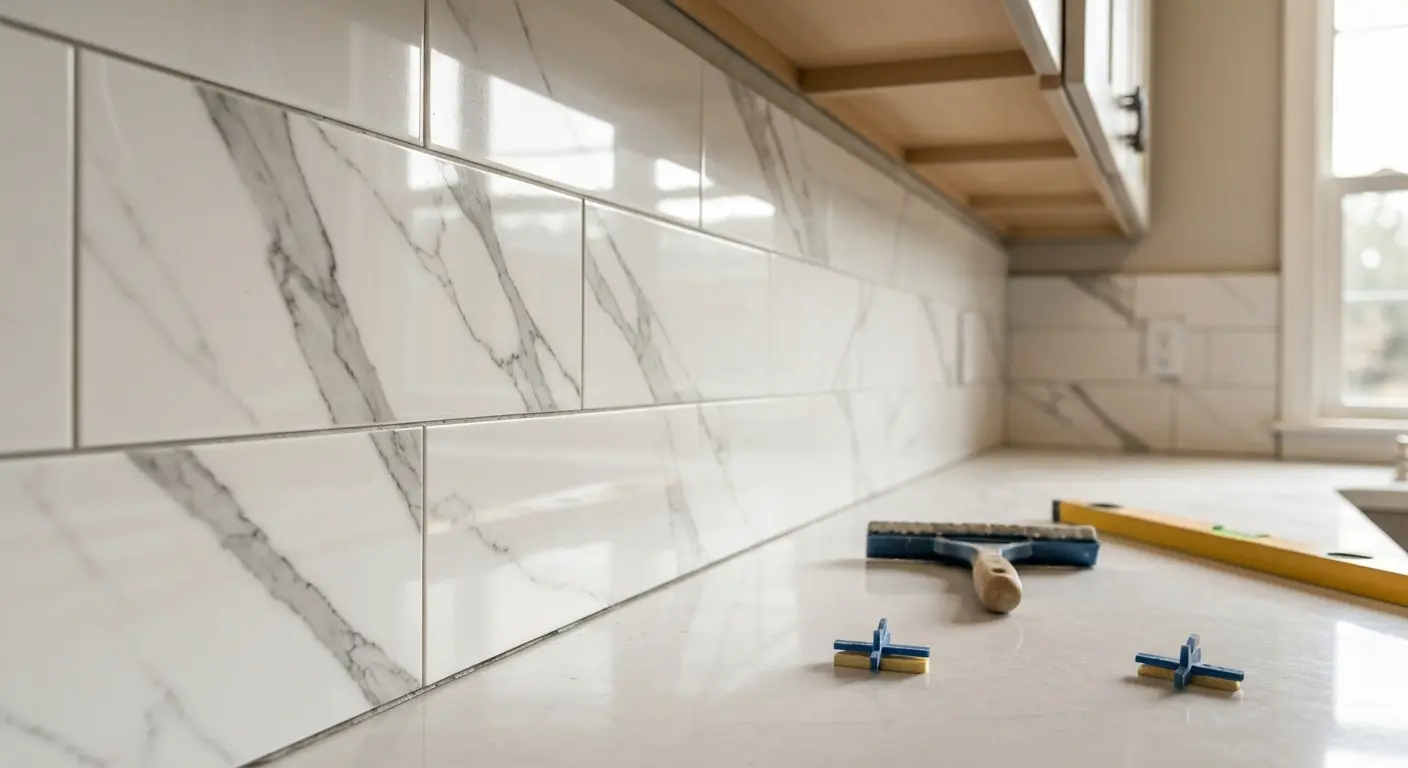 Stone backsplash installation