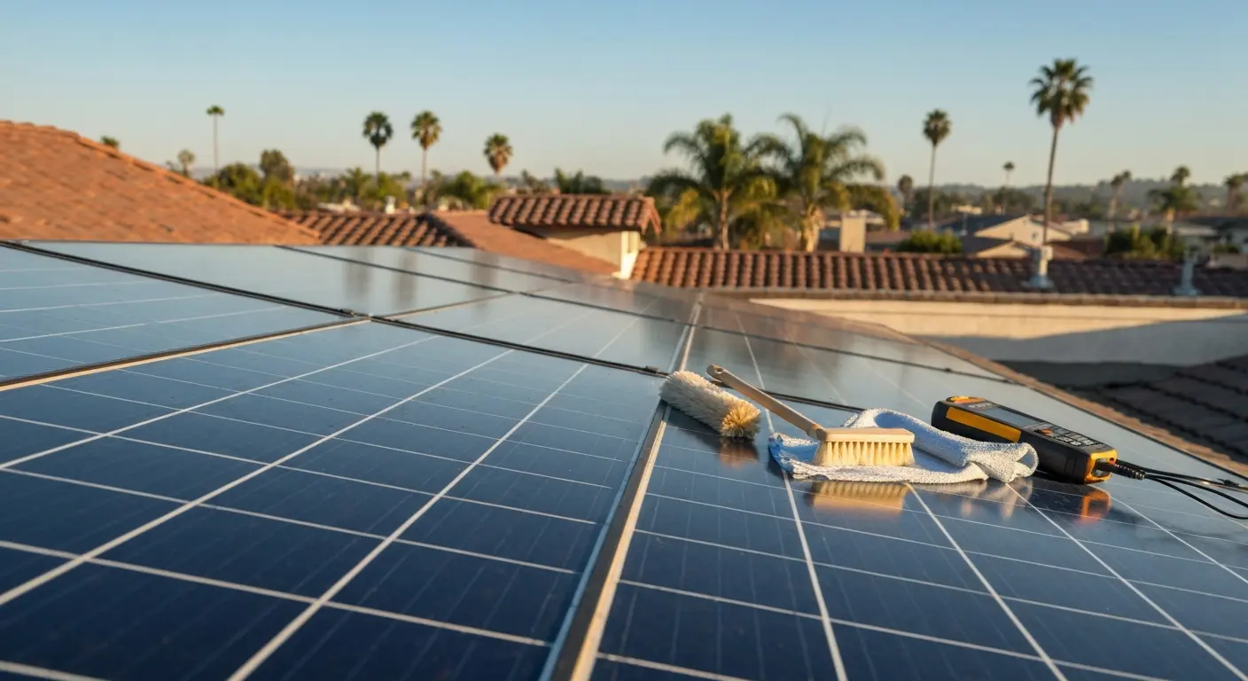 Solar technician performing maintenance