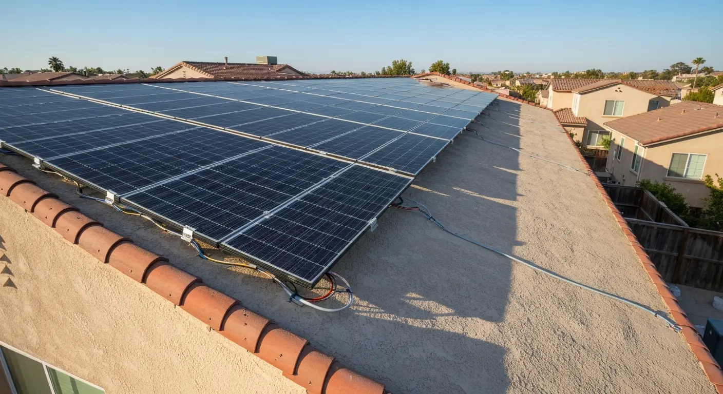 Solar panel installation on residential roof