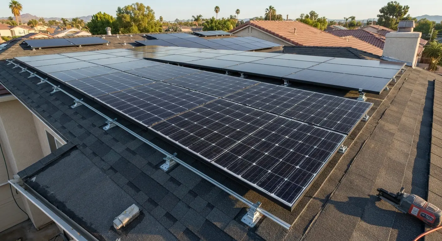 New roof with solar panels being installed