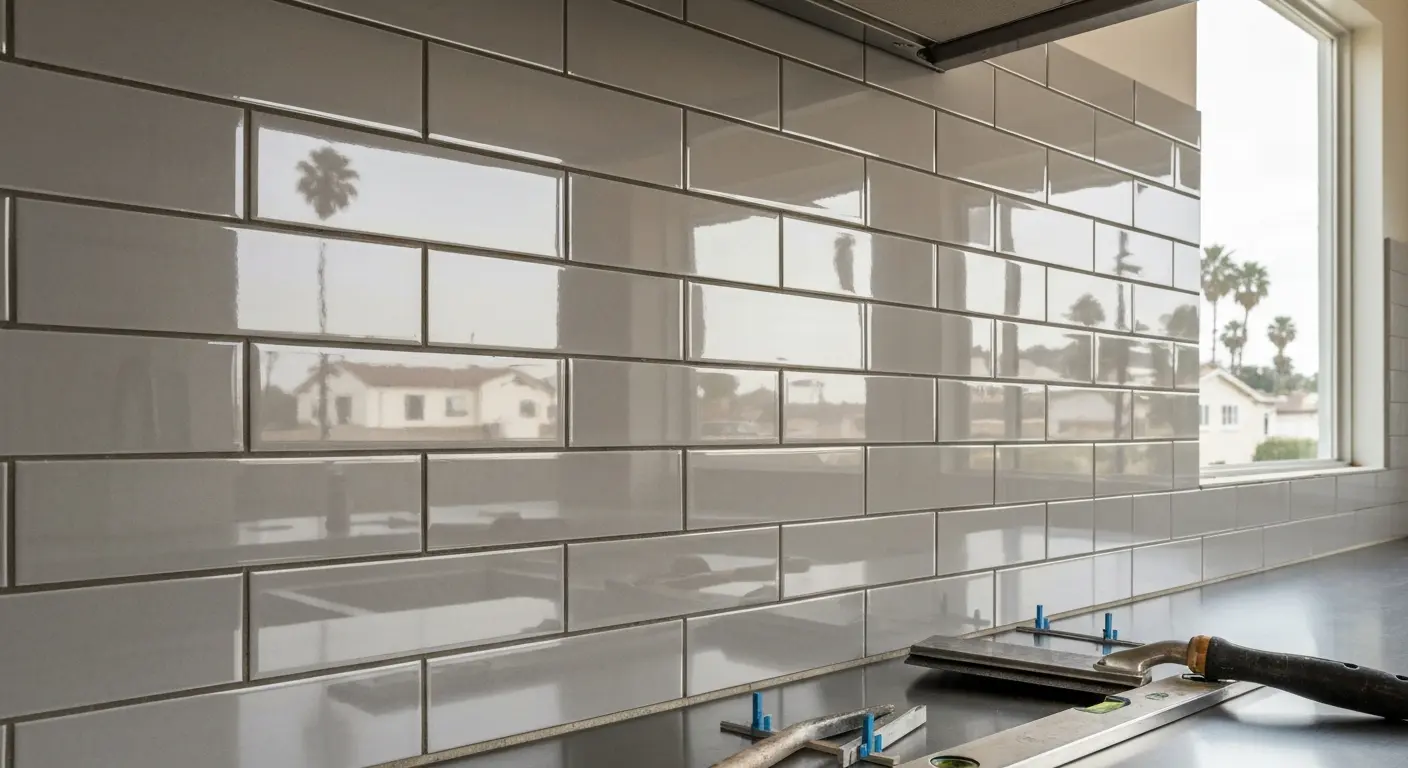 Ceramic tile backsplash installation