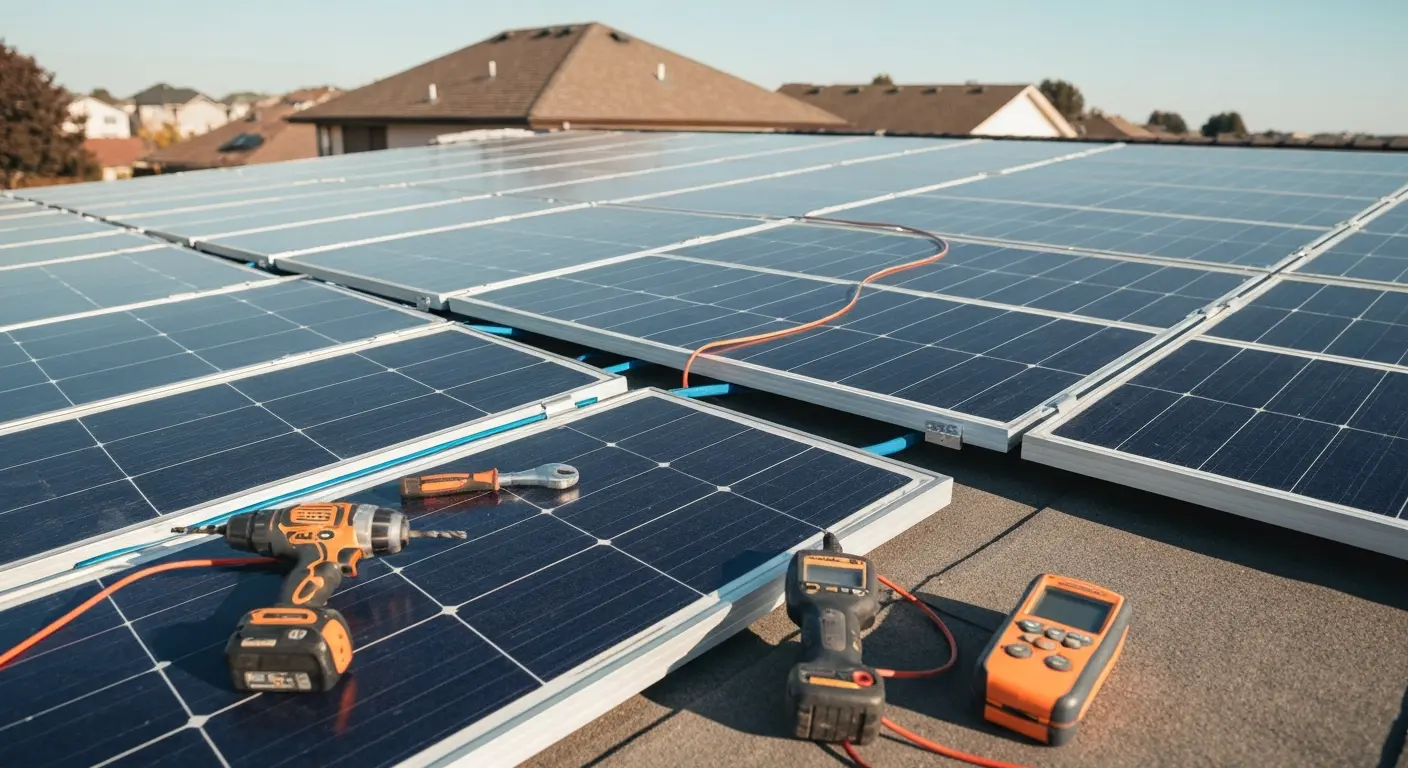 Close-up of installed solar panel array