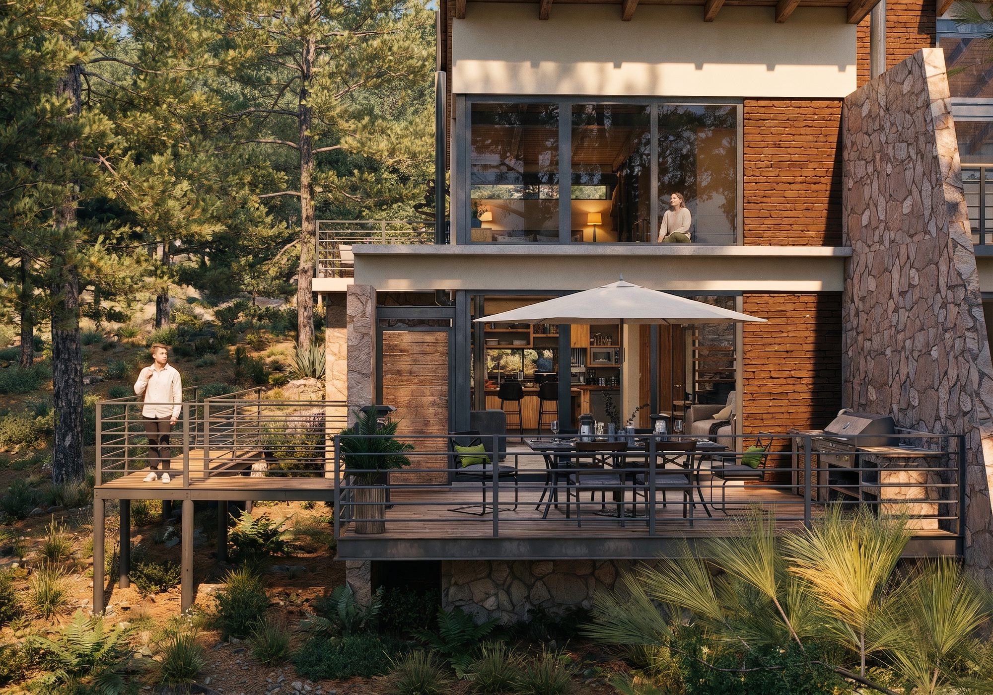 Terraza con comedor y asador