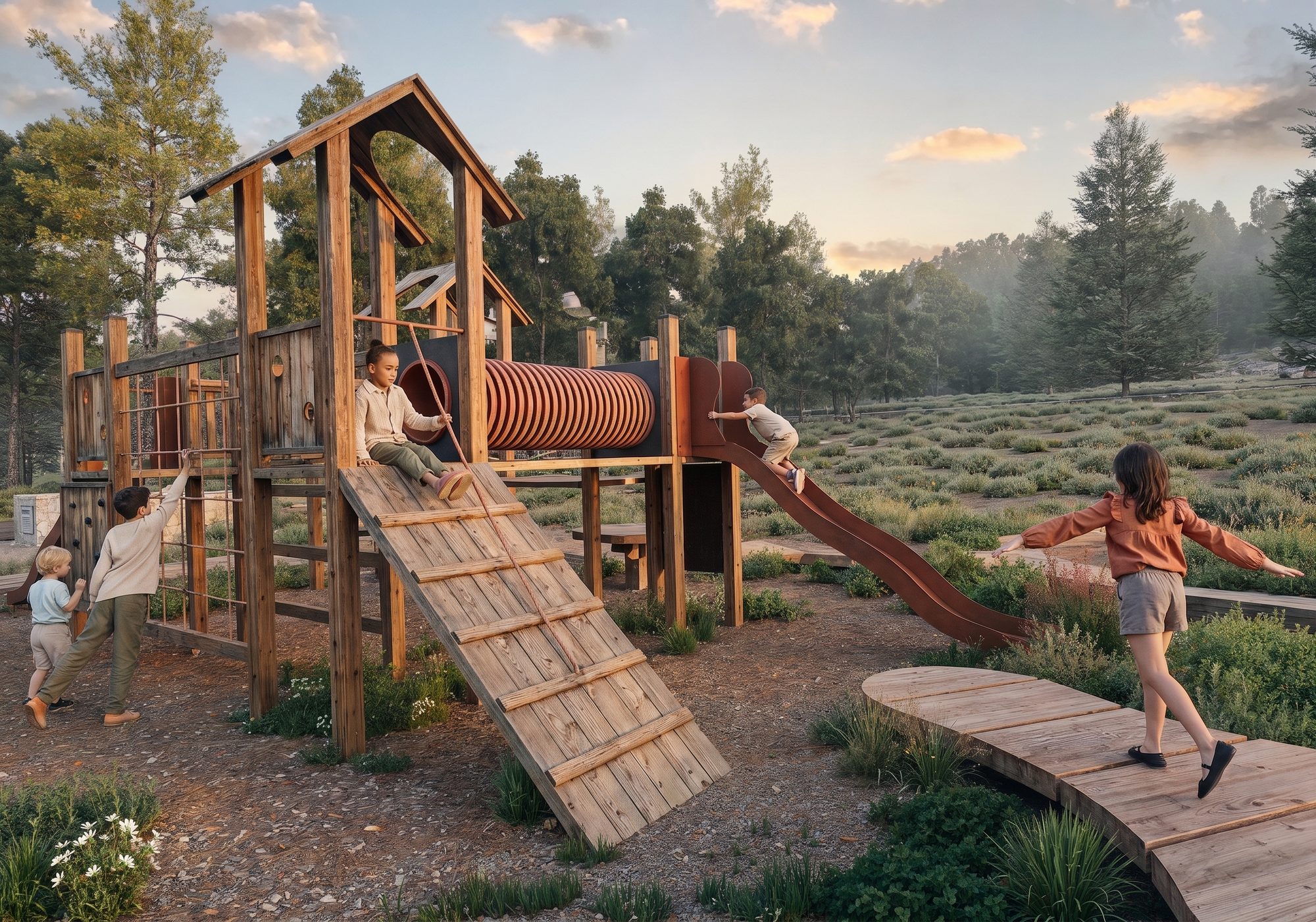Área de juegos para niños en el bosque