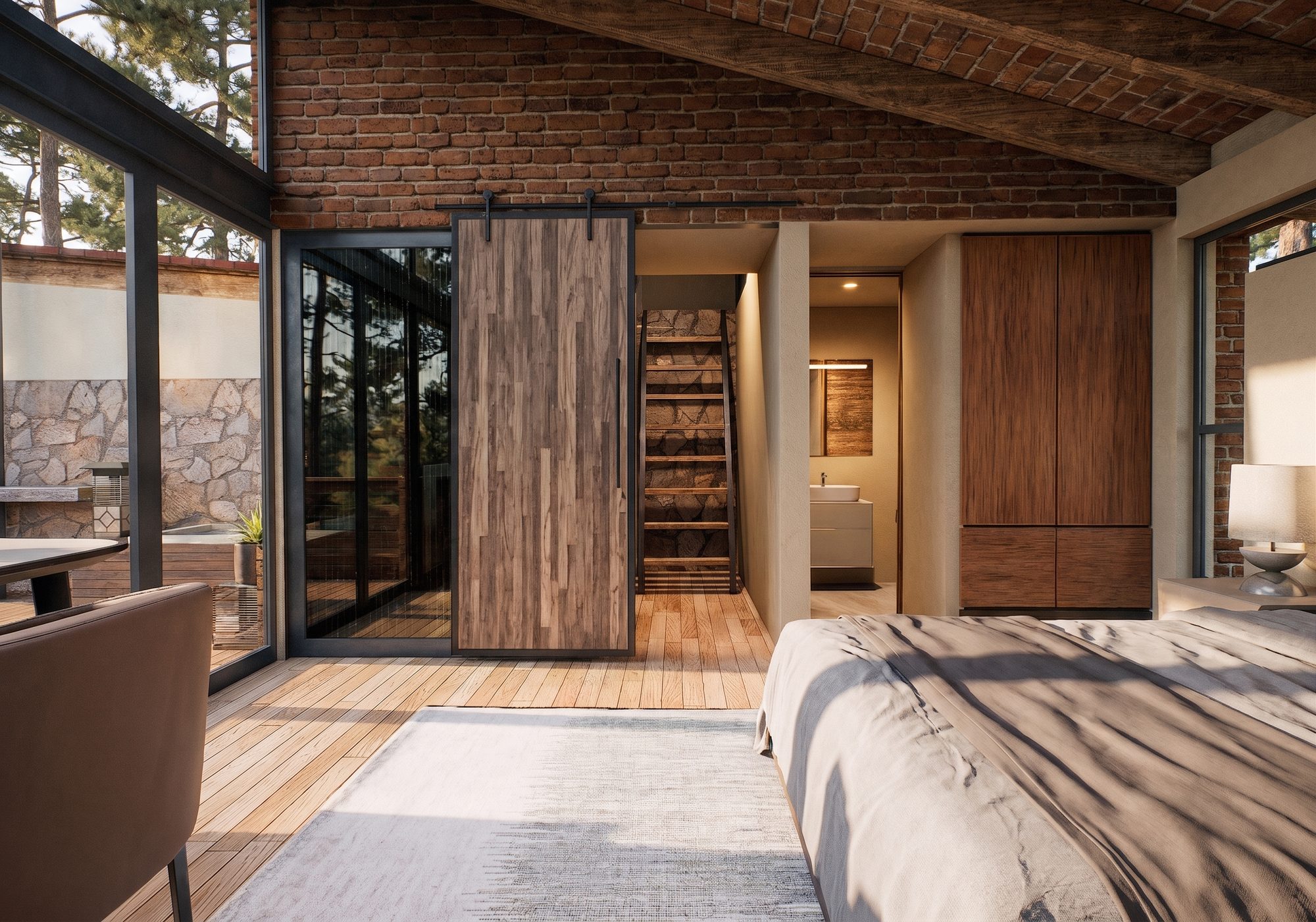 Recámara con puerta corrediza de madera