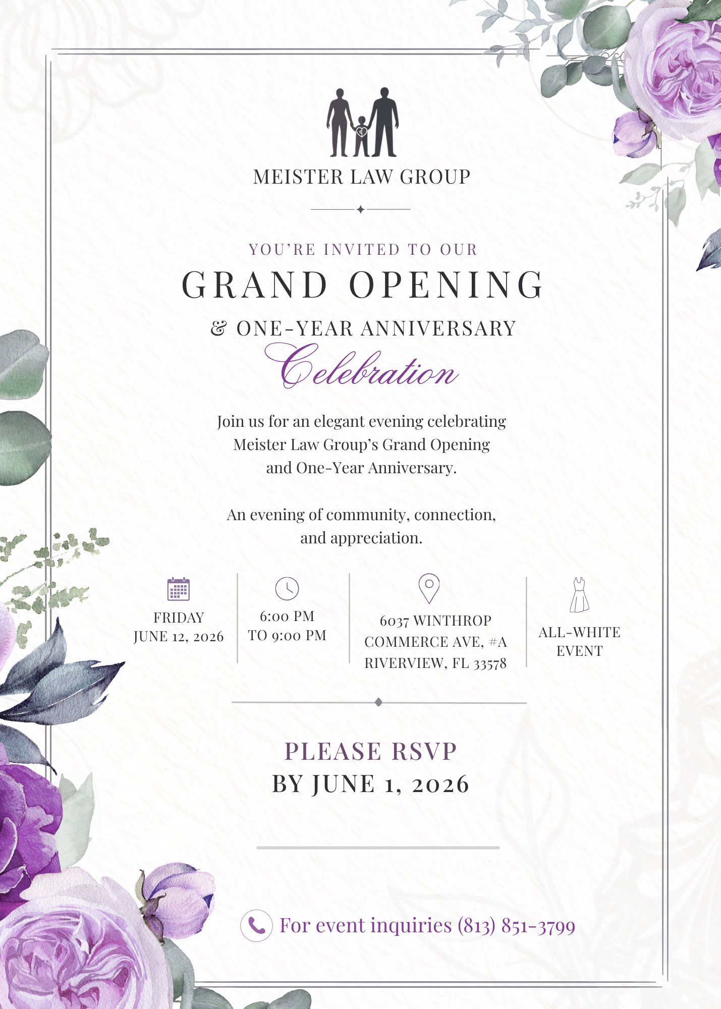 Meister Law Group Grand Opening Invitation — Front