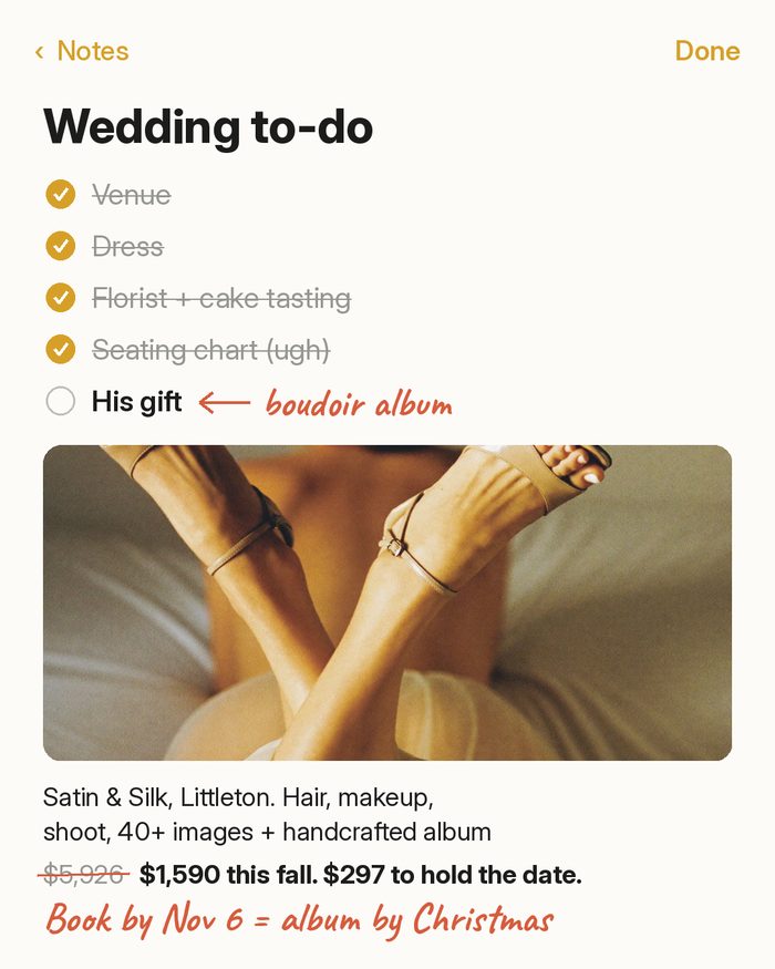 Ad: wedding to-do list in a notes app