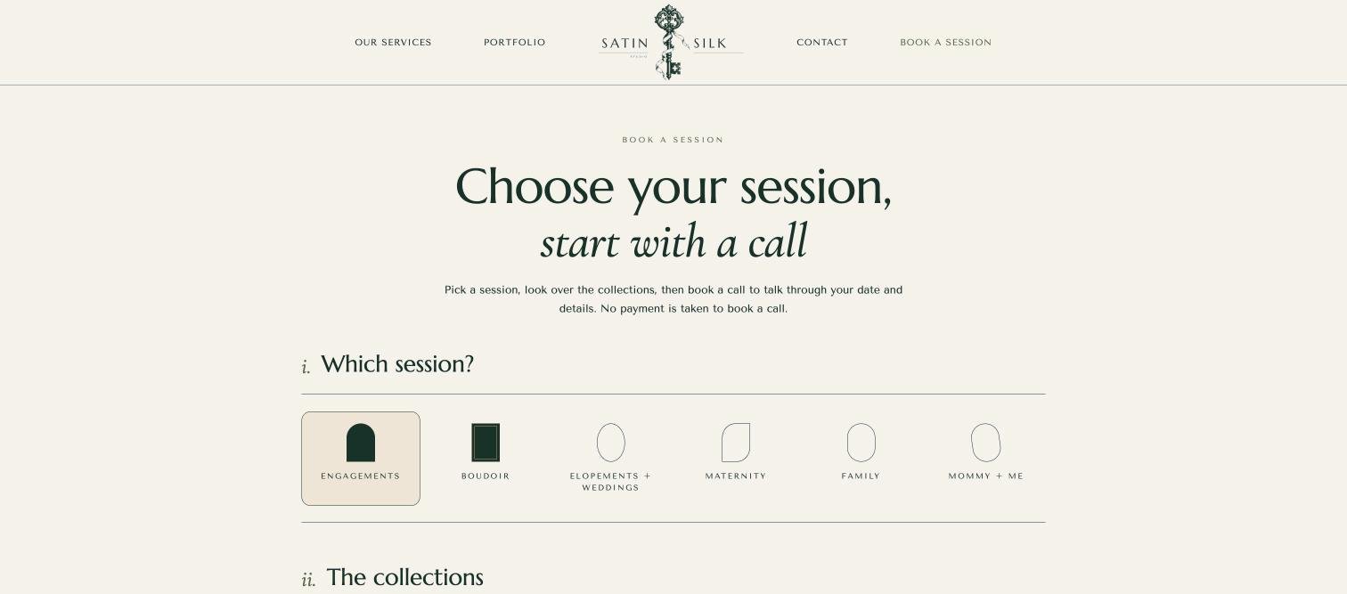 Book a Session page on desktop