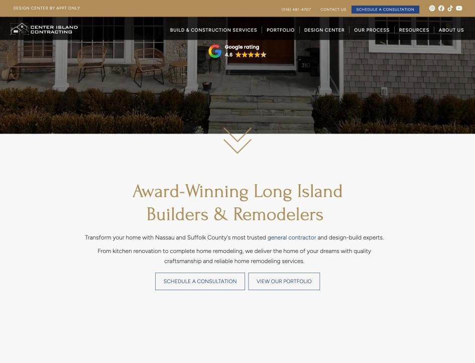 Center Island Contracting homepage