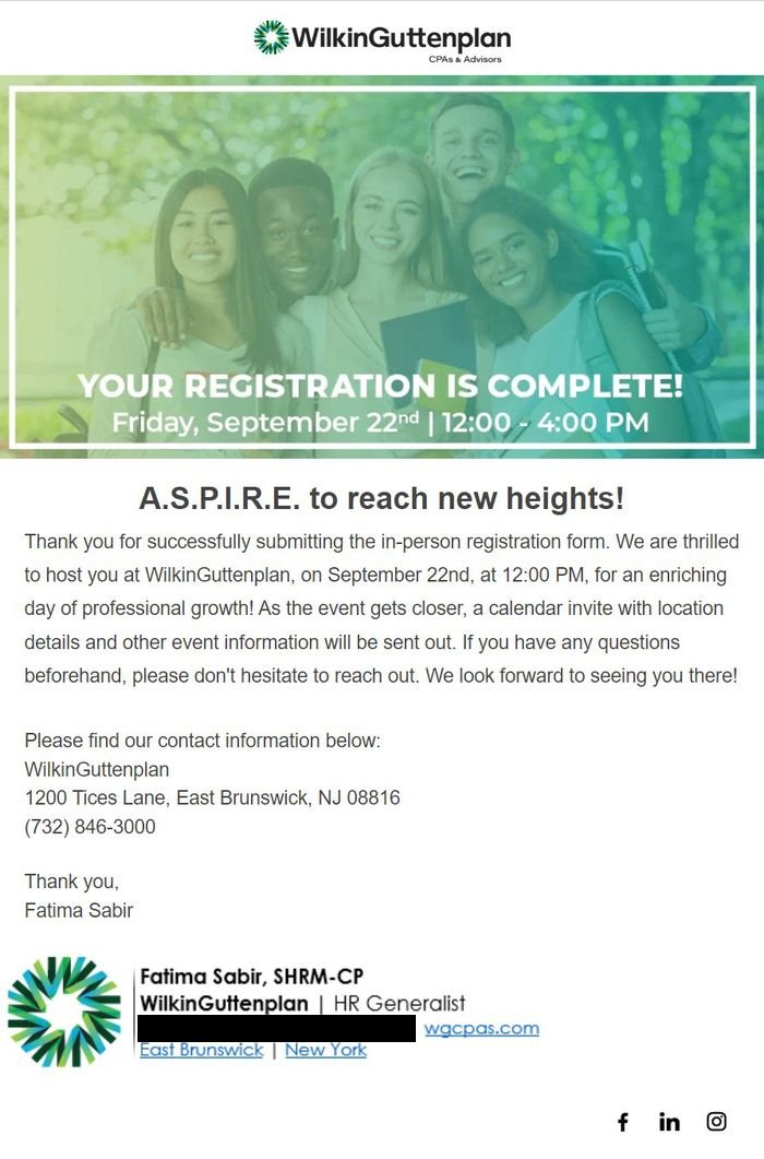 Registration complete email