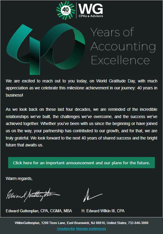 Anniversary email