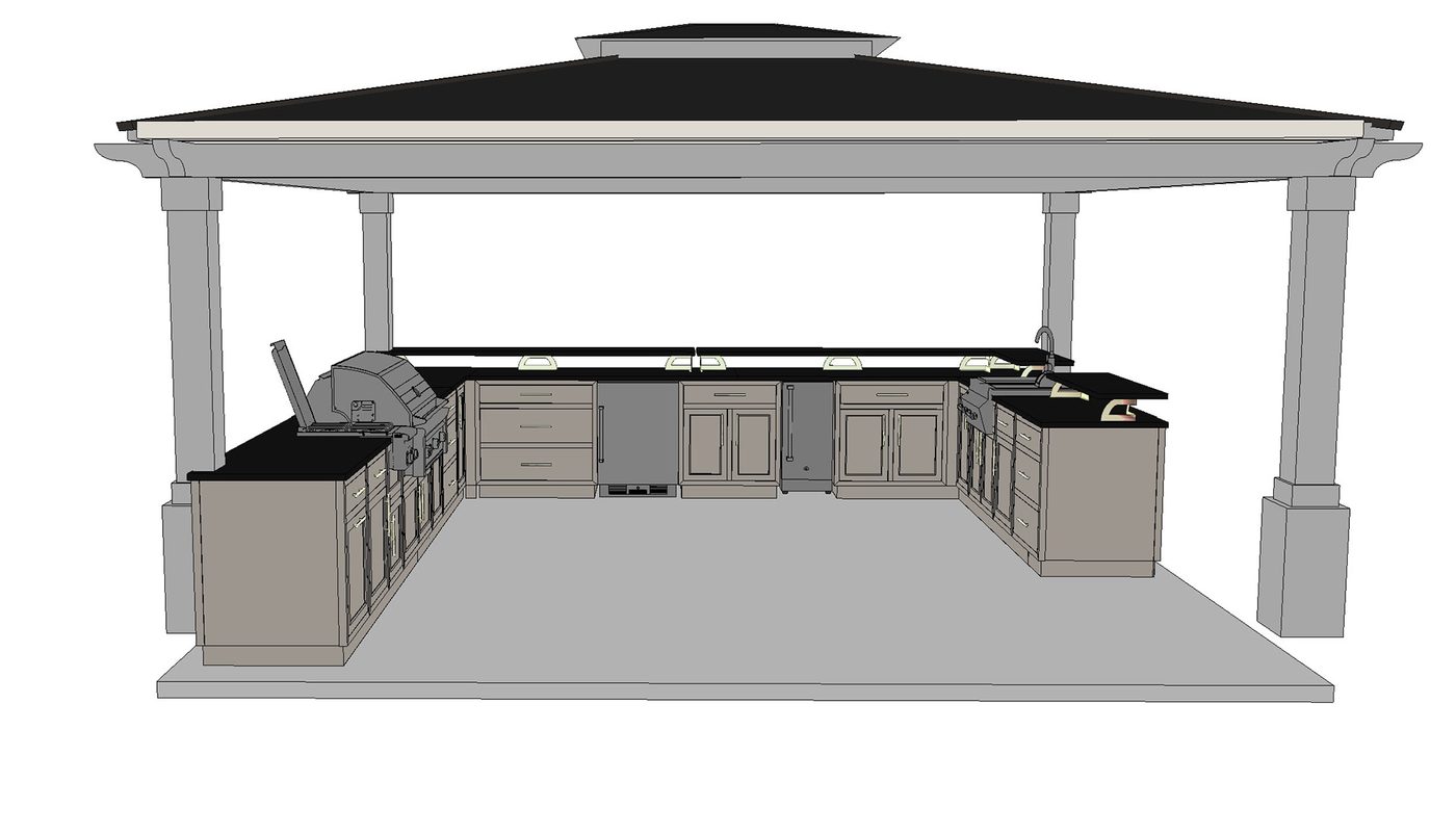3D render of an outdoor kitchen pavilion