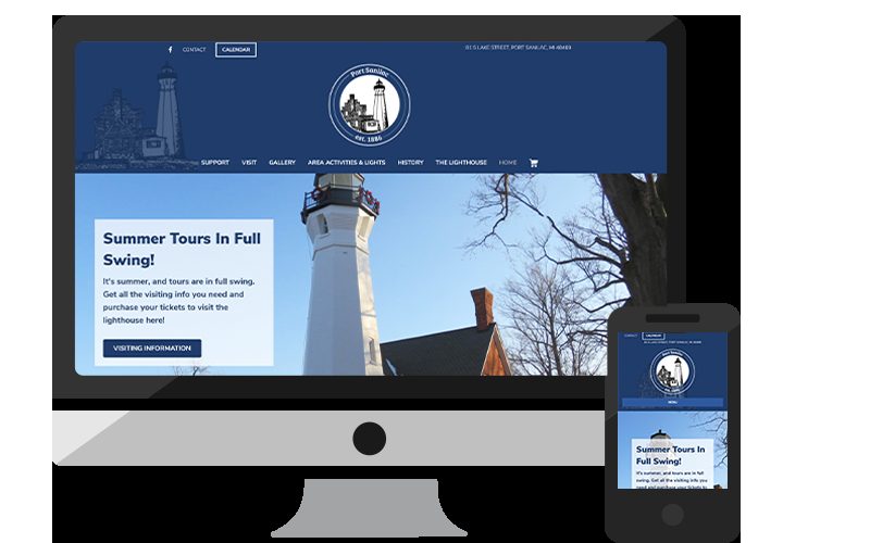 Port Sanilac Lighthouse on desktop and phone