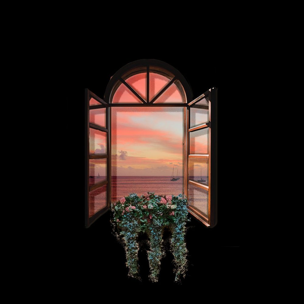 Window onto a sunset sea
