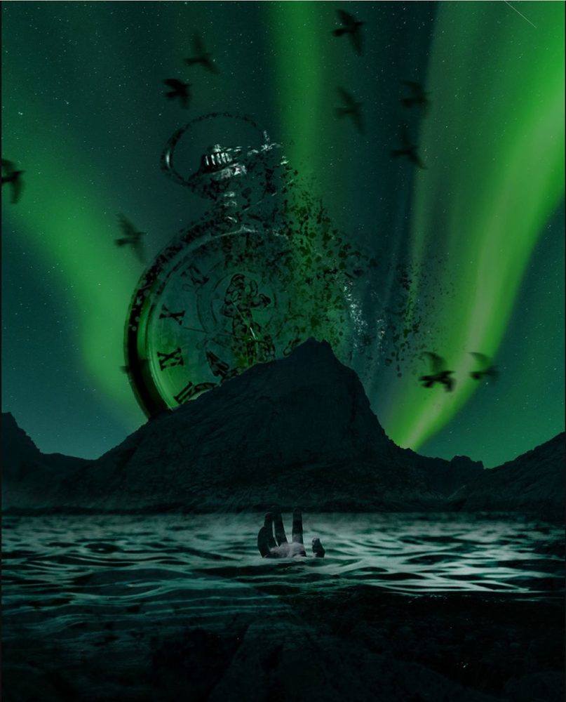Aurora over a mountain sea