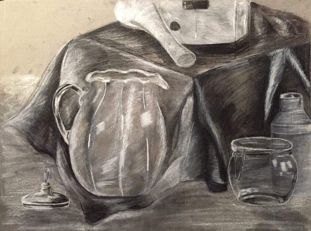 Charcoal still life with drapery