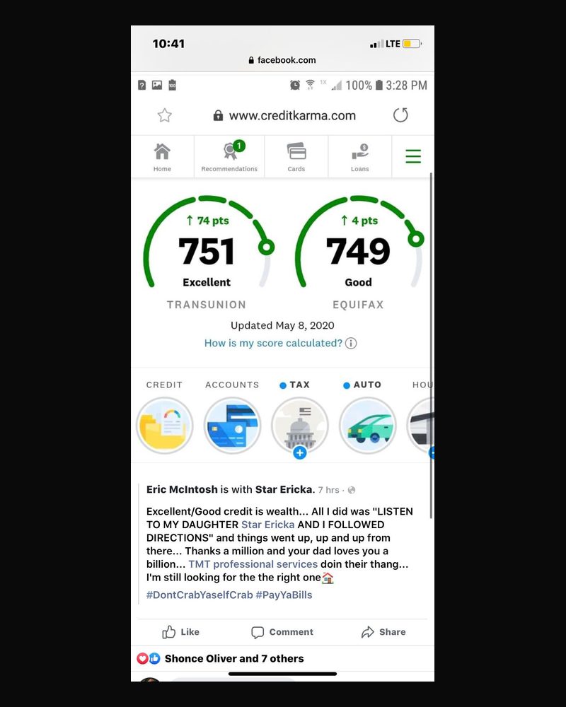 751 Excellent and 749 Good credit scores