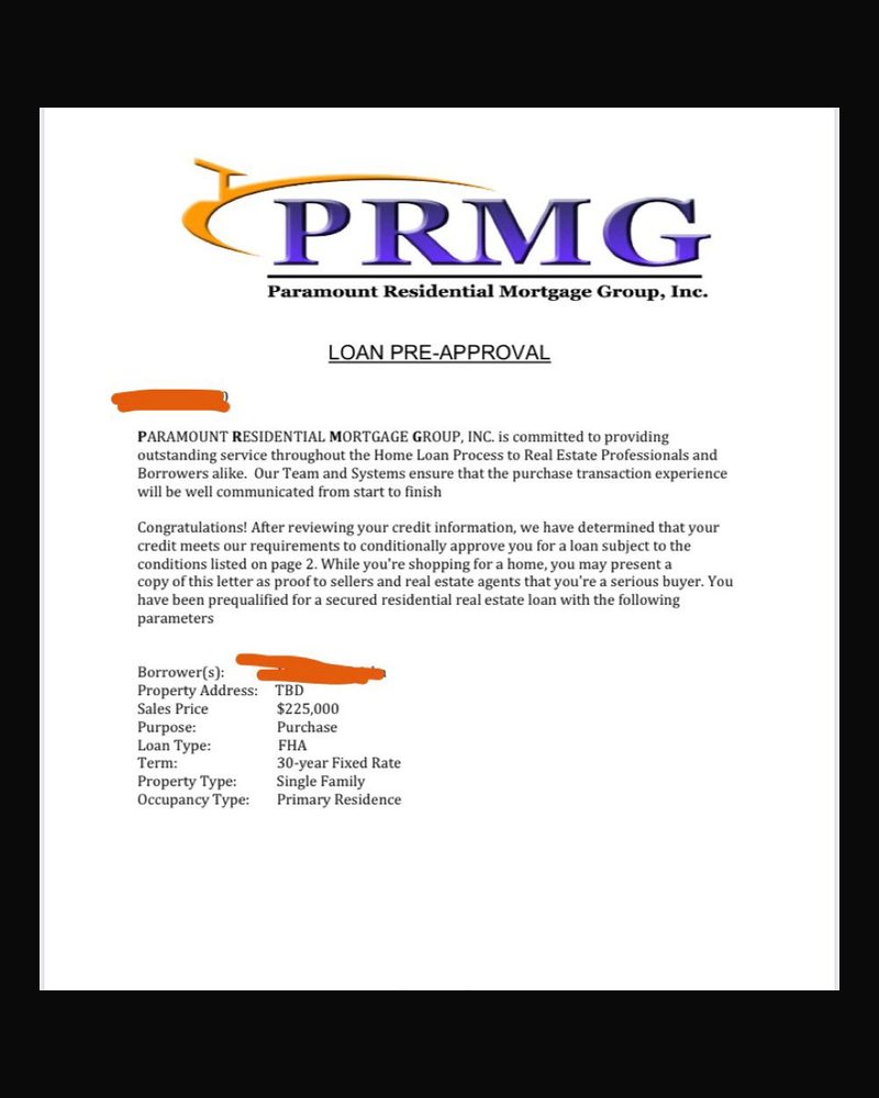 Loan pre-approval letter