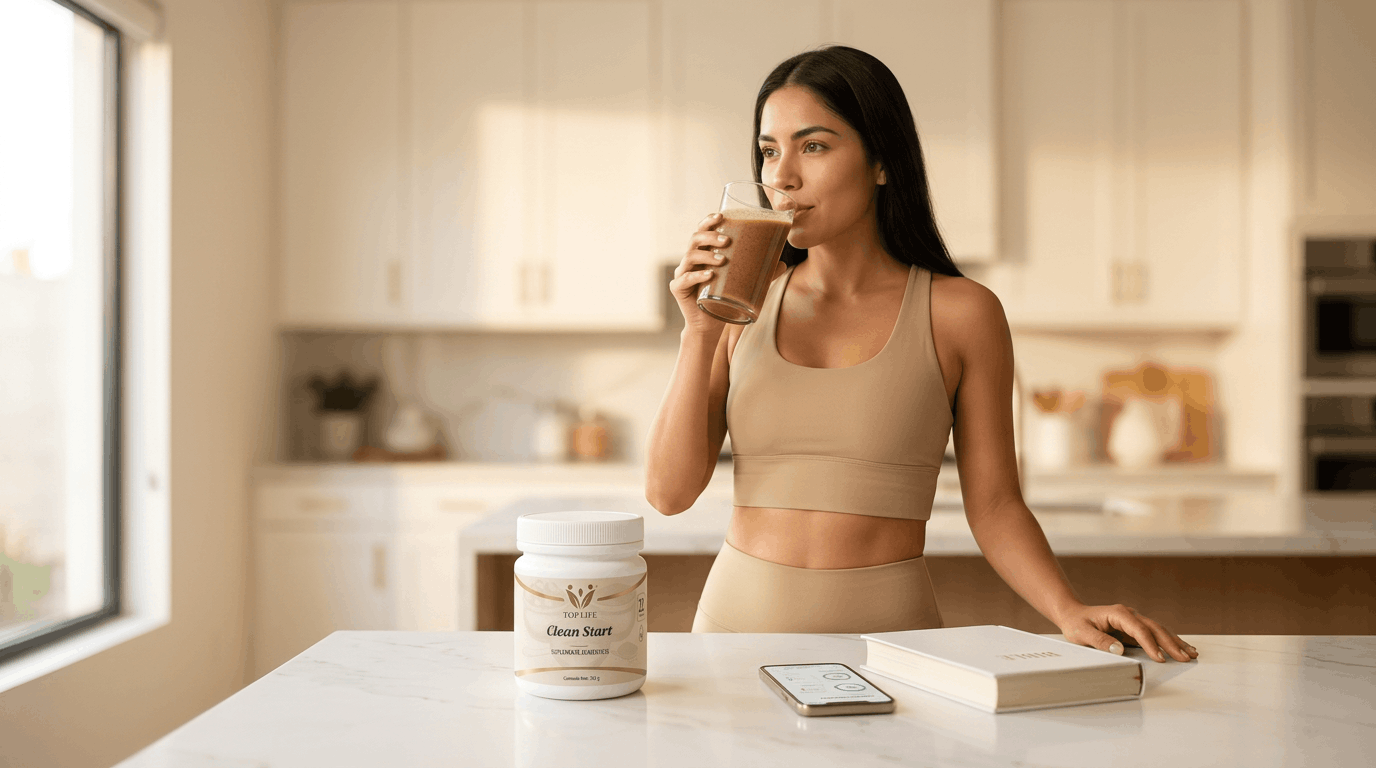 Mujer tomando producto TOP LIFE