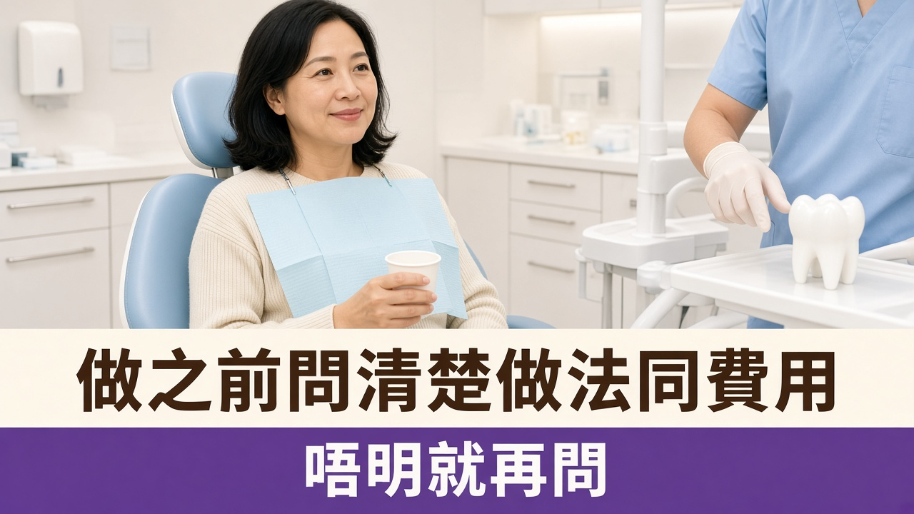 新蒲崗牙醫：女士坐喺牙科椅上，旁邊托盤有牙鏡同漱口杯