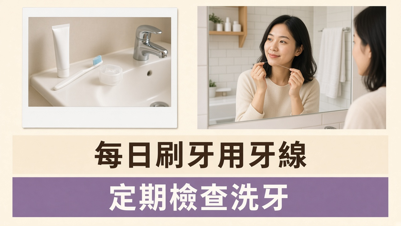 新蒲崗牙醫：女士喺屋企浴室用牙線，洗手盆上有電動牙刷同牙膏