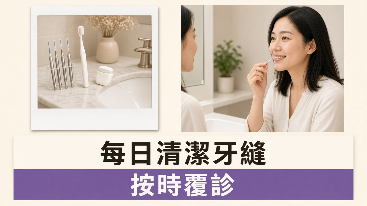 尖沙咀植牙：女士喺屋企浴室鏡前用牙縫刷清潔牙齒