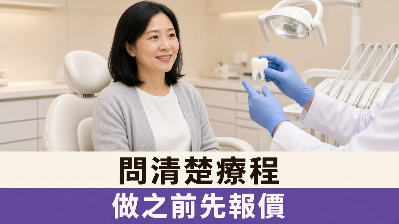 北角牙醫：女士坐喺牙科椅上，牙醫用牙齒模型講解