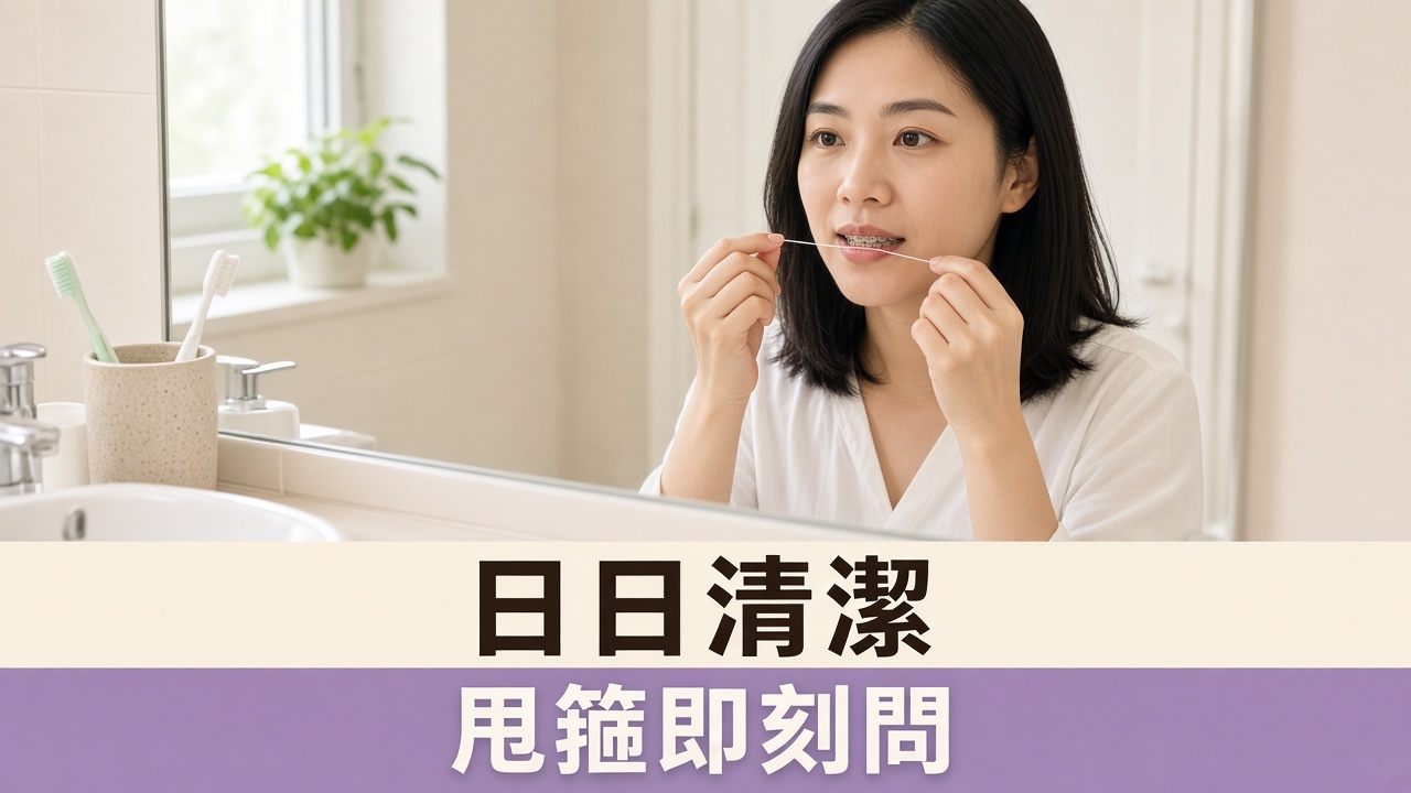 中環矯齒：女士喺屋企用牙線清潔牙齒