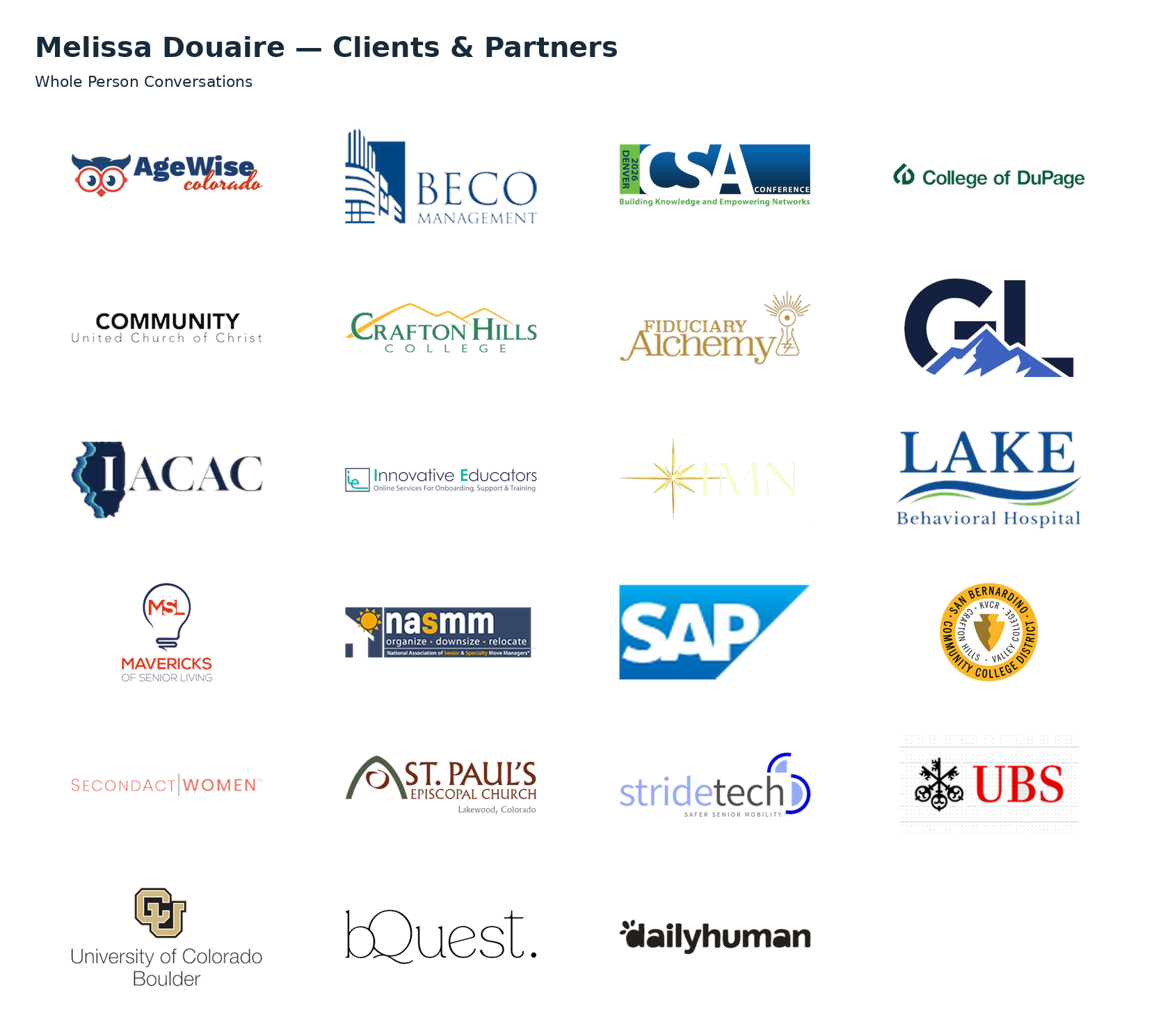 Organizations represented on the Whole Person Conversations logo wall