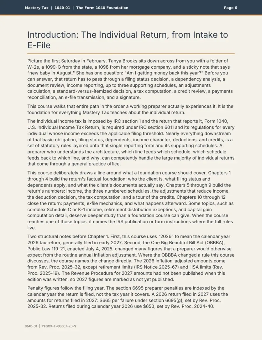 The Form 1040 Foundation, page 6: Introduction: The Individual Return, from Intake to E-File