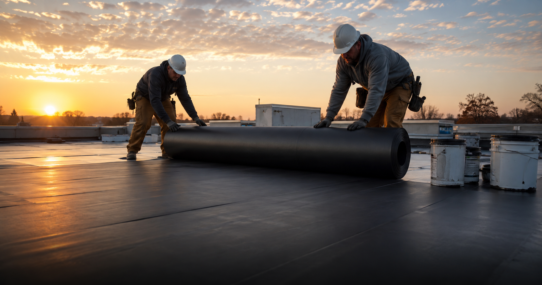 What is EPDM roofing — black rubber membrane on a flat roof with clean seams