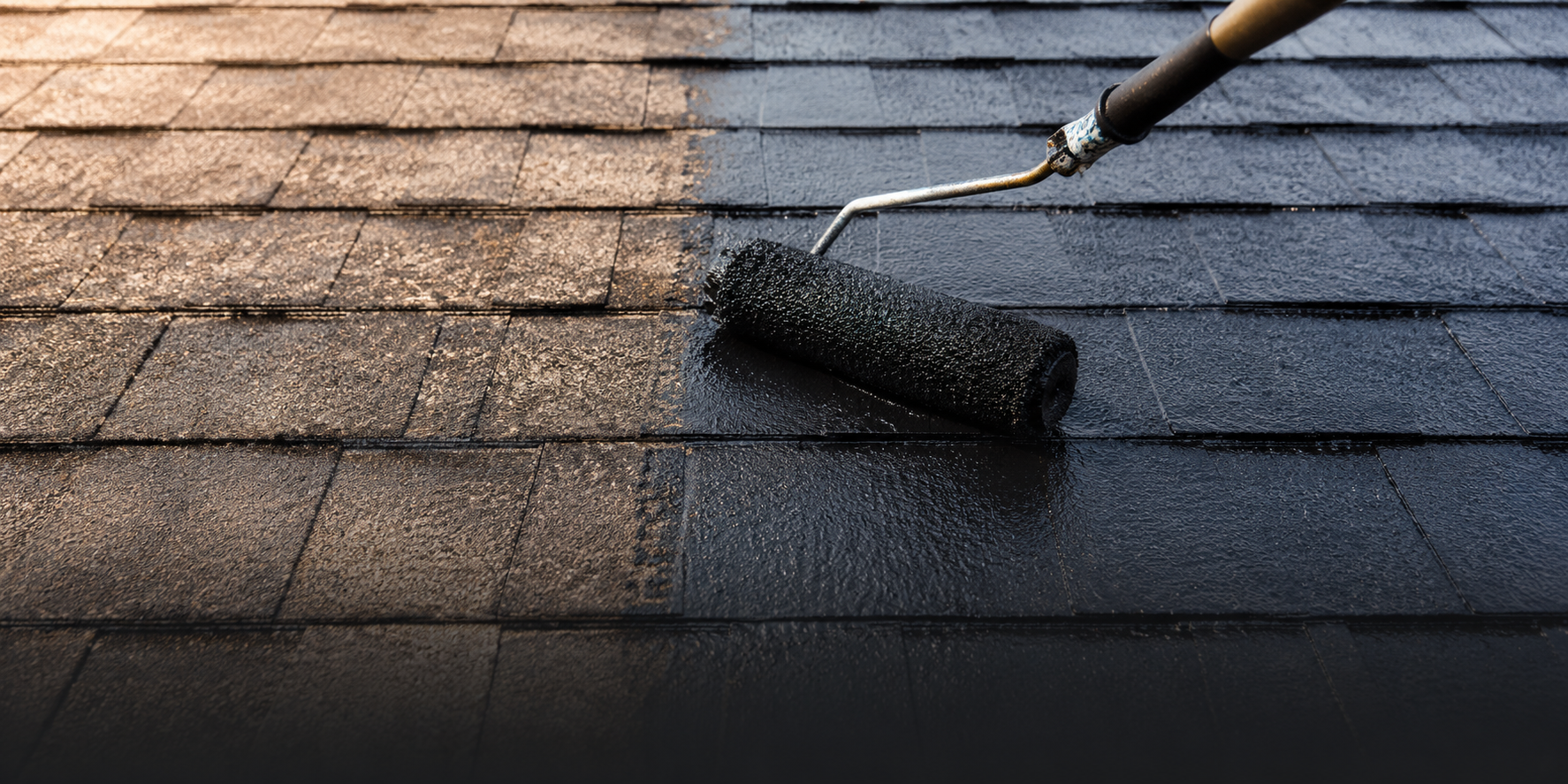 Side-by-side comparison of coated versus uncoated asphalt shingles showing color difference