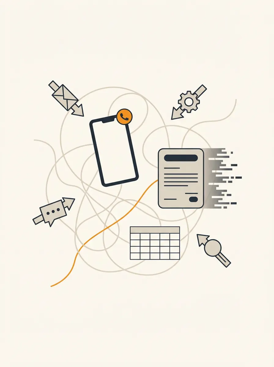 Illustration of common lead-handling problems: missed calls, scattered enquiries, cold quotes