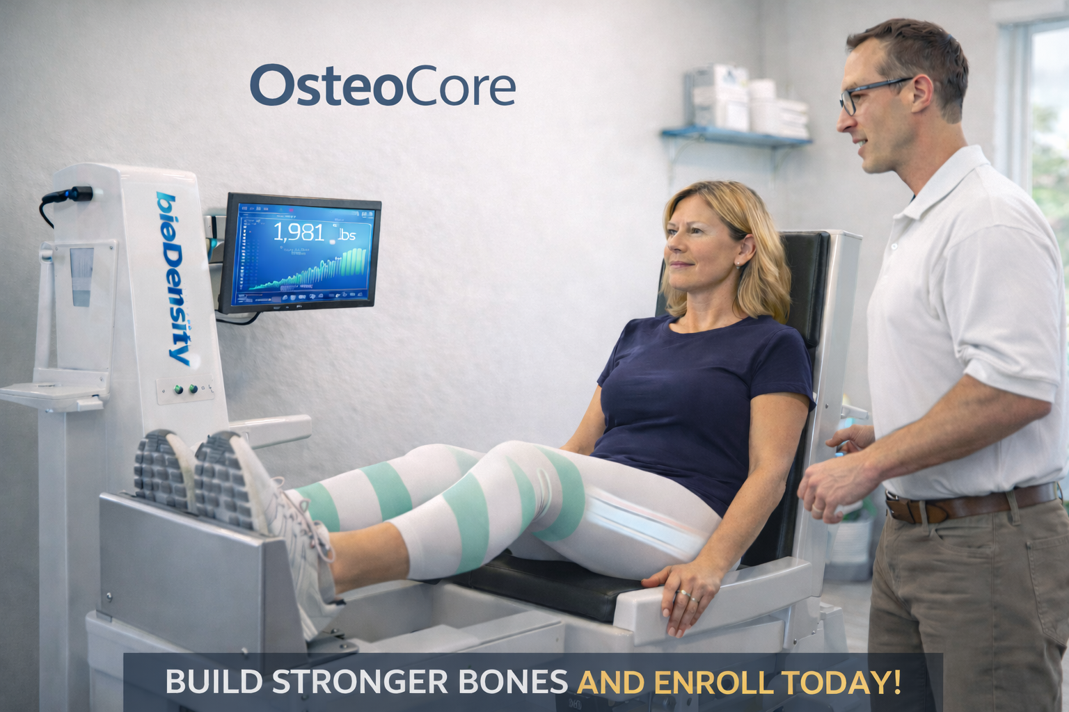 OsteoCore Services image: clinic staff and patient in professional setting.
