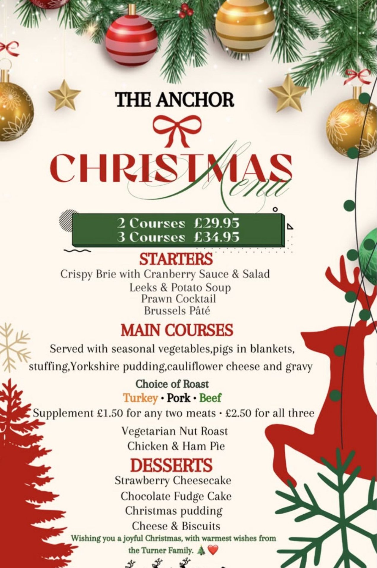 The Anchor's Christmas menu