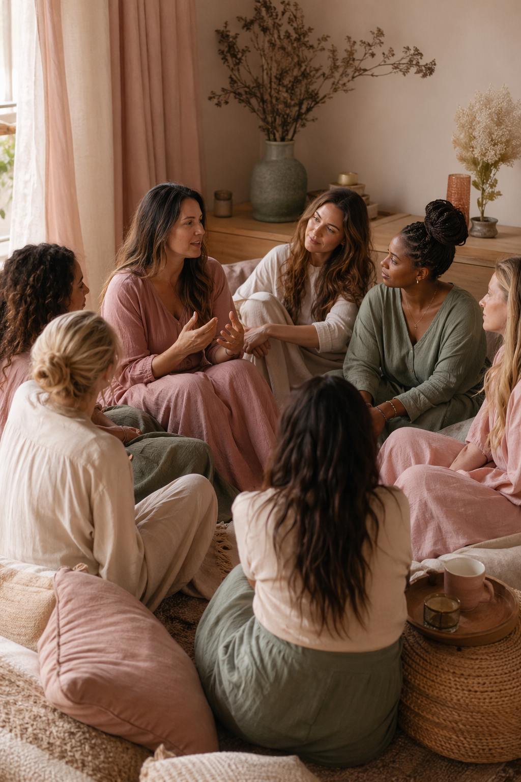 Supportive small group of women gathered together in warm community