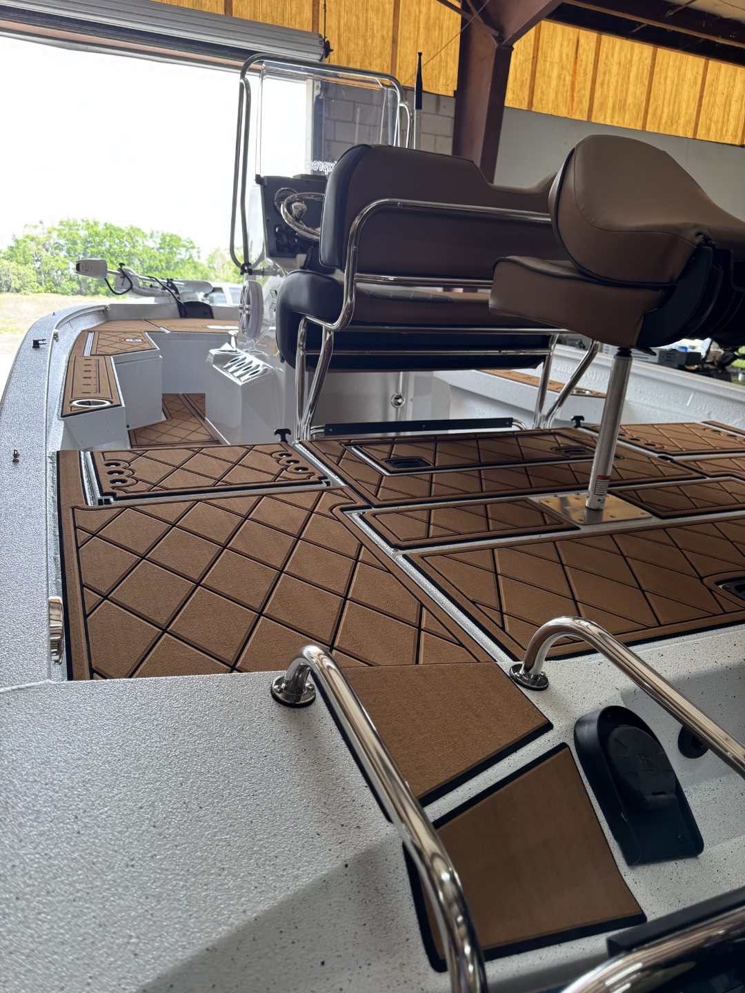 Close-up of custom bow deck pattern