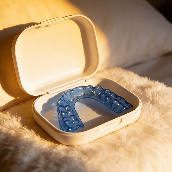 custom fitted night guard for teeth grinding close up