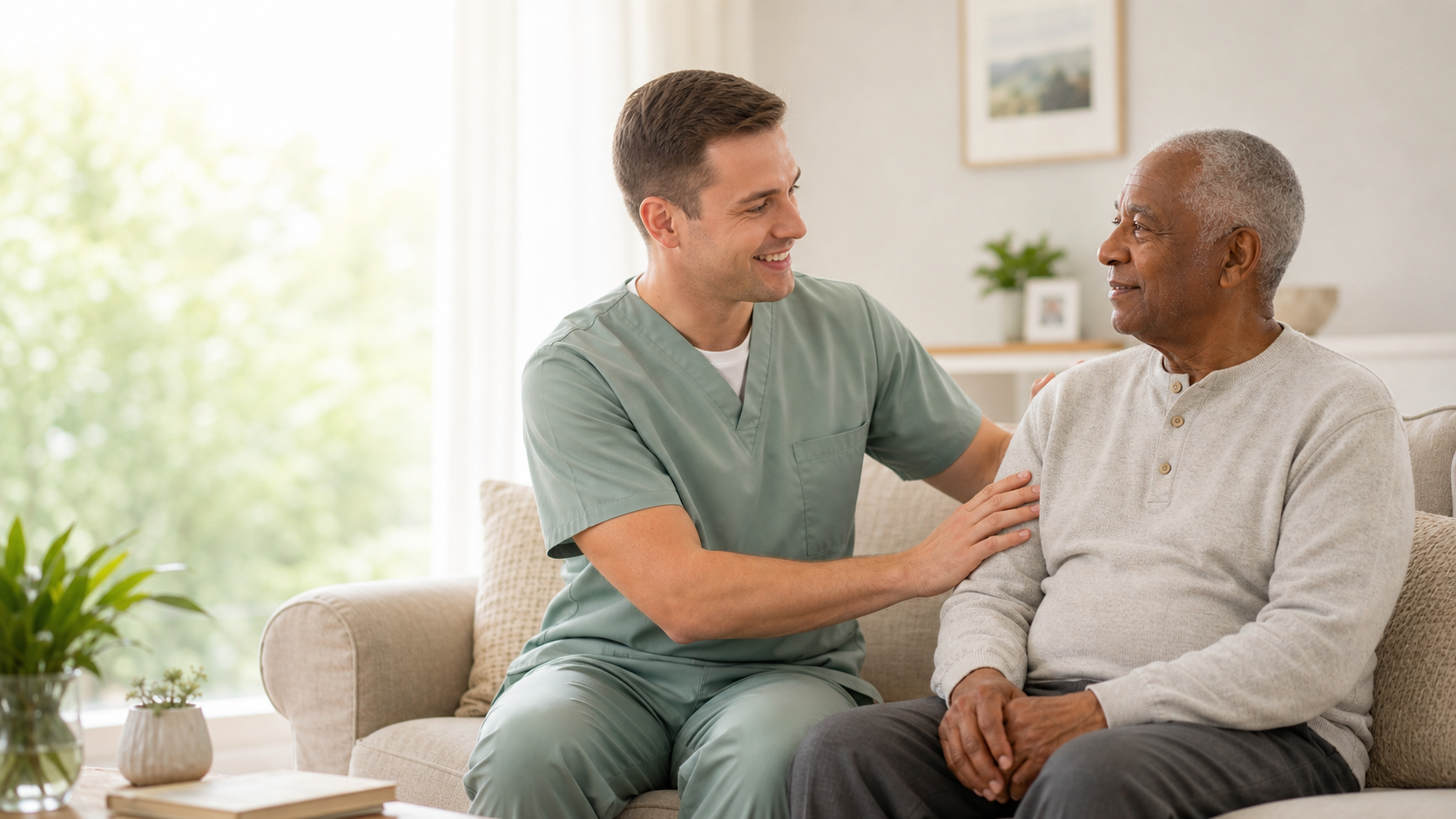 Caregiver helping elderly patient at home