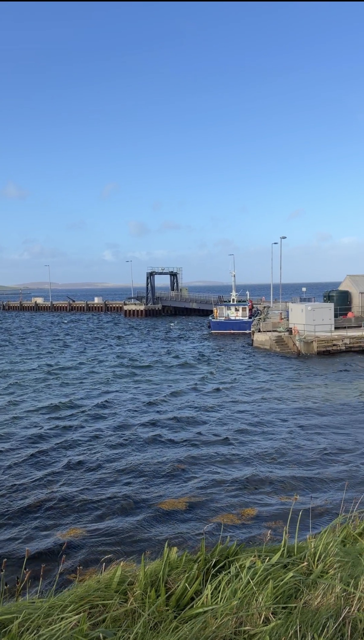 Donna travelling by ferry to deliver an Orkney Dance and Fitness wellbeing session on Eday