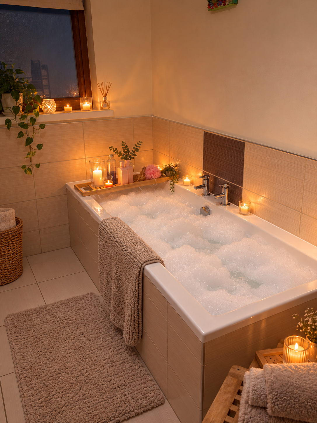 A folded towel and warm bath prepared for rest during a fibromyalgia flare A folded towel and warm bath prepared for rest during a fibromyalgia flare