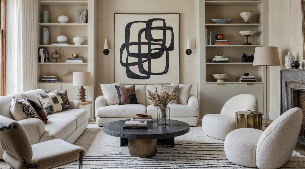 Living room with painted built-ins