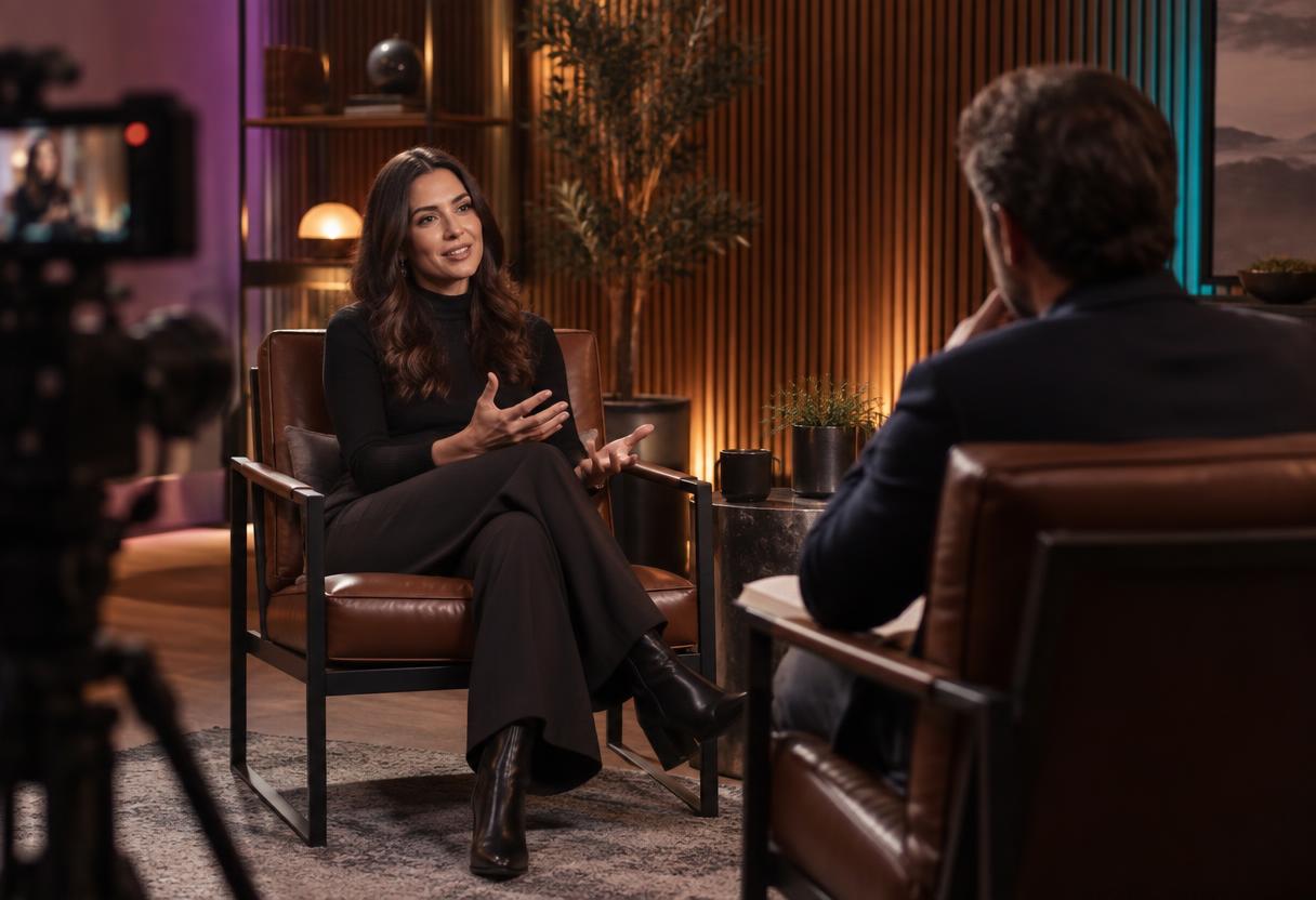 A founder in a one-on-one sit-down interview with the host