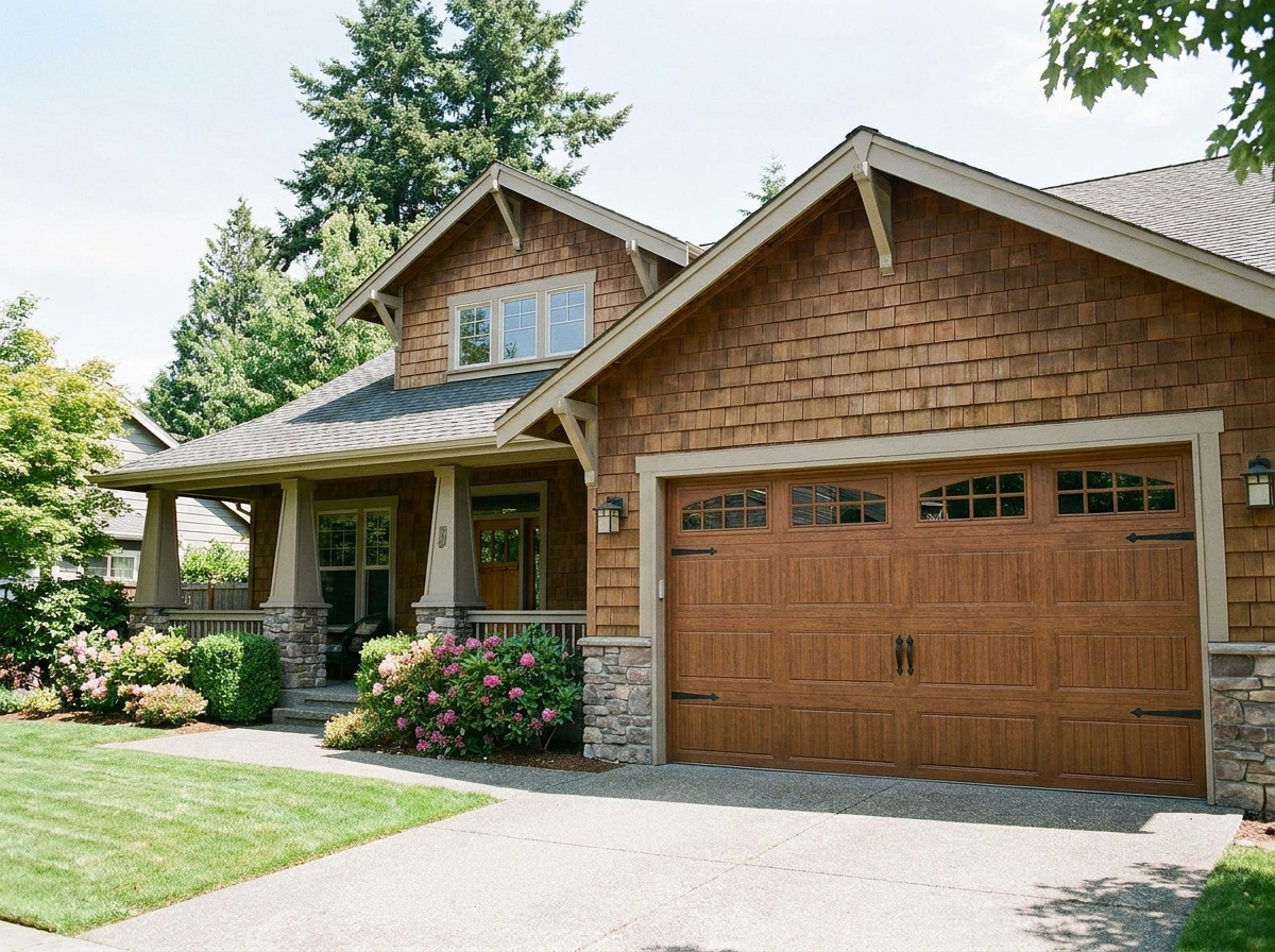 Carriage house wood-look garage door