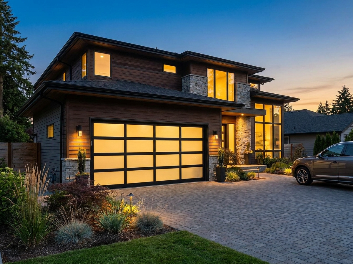 Modern full-view glass garage door
