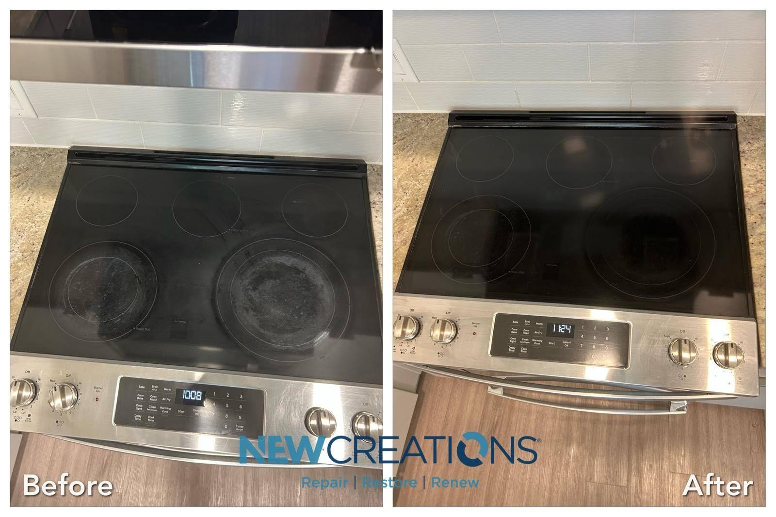 Before: dirty glass stove top